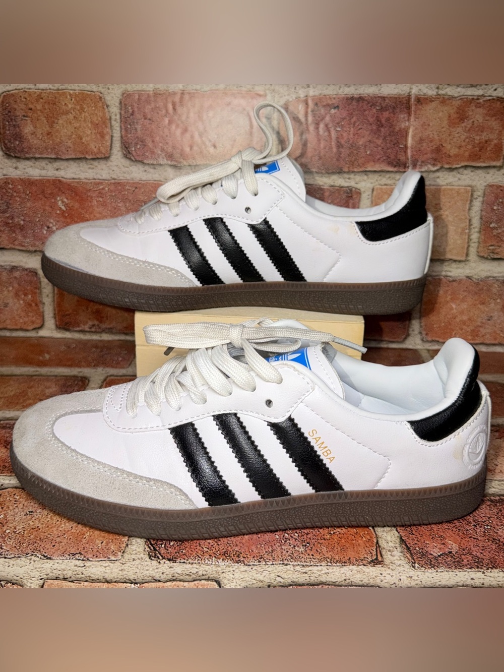 Pre-Owned Adidas Samba Vegan White Gum Brown Black Gray Leather FW2427 Size 6.5 - Picture 5 of 8